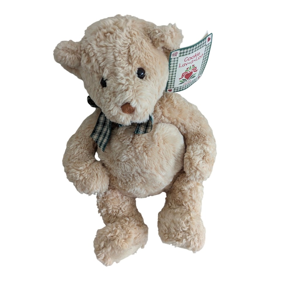Gund Cookie Luv a Lot Teddy Bear Plush Green Plaid Bow Stuffed Animal 1990's